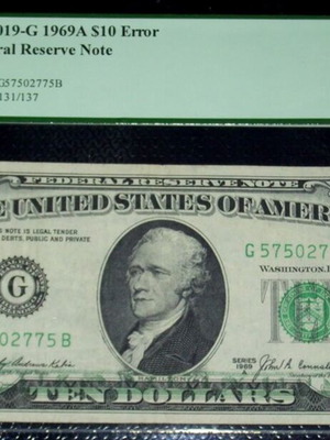 1969A $10 Error Note Certified by PCGS Used