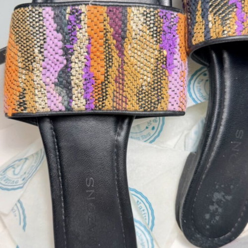 Glamazons leather slides used, size 39, black and multicolor