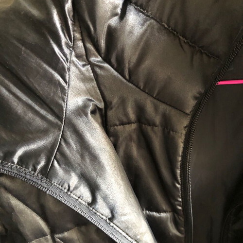 Landsend black jacket with hood and down feathers like new, Small