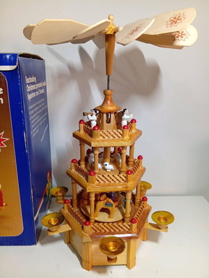 Wooden Christmas musical carousel 3-tier in gift box Germany