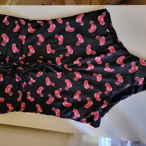 Strapless one-piece swimsuit with flamingo print, size M