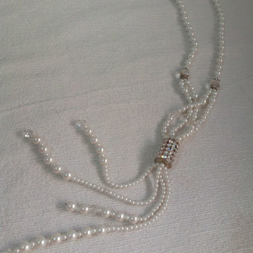Pearl necklace used, white bayadere, faux bijoux