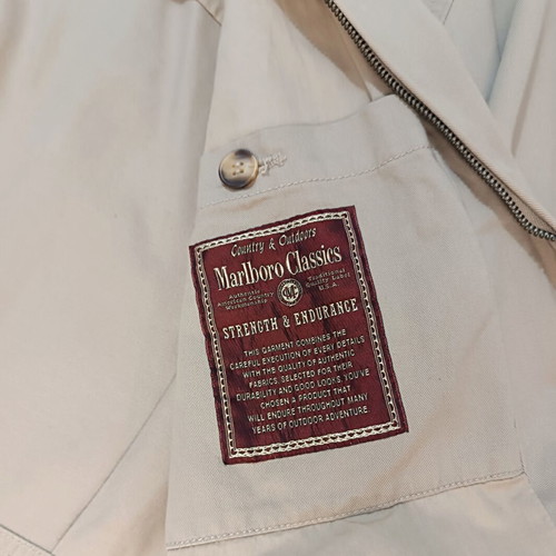 Marlboro Classics men's cotton jacket XL beige with leather collar, like new