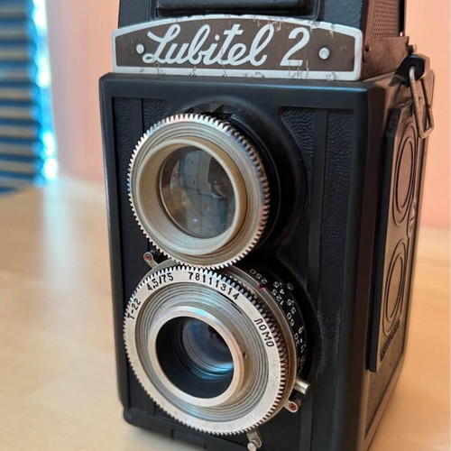 Lubitel 2 camera used with leather case