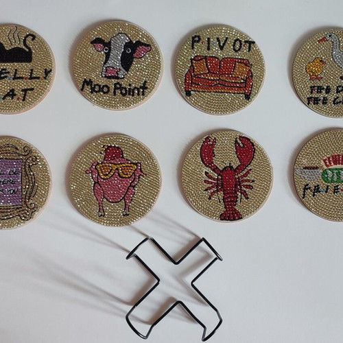Set of 8 wooden coasters with Friends theme and diamond painting technique