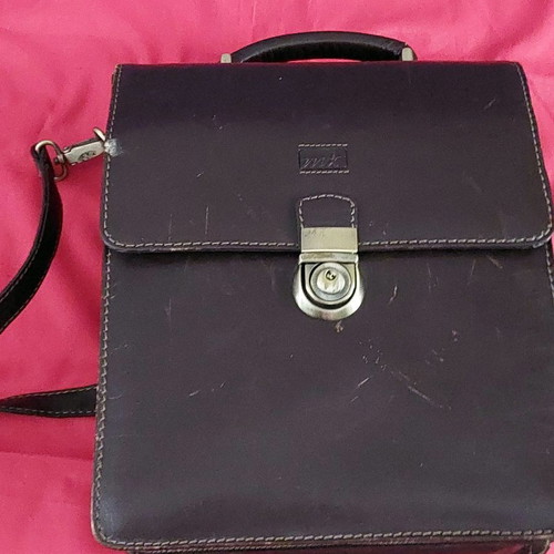 Leather brown men's bag used, slim for documents up to A4 and tablet