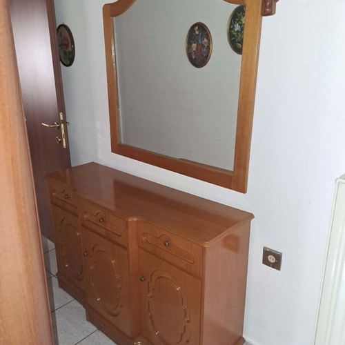 Console storage furniture with mirror wooden like new