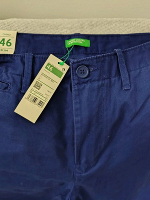 Benetton αντρικό παντελόνι chino καινούργιο, slim, μέγεθος 46, μπλε