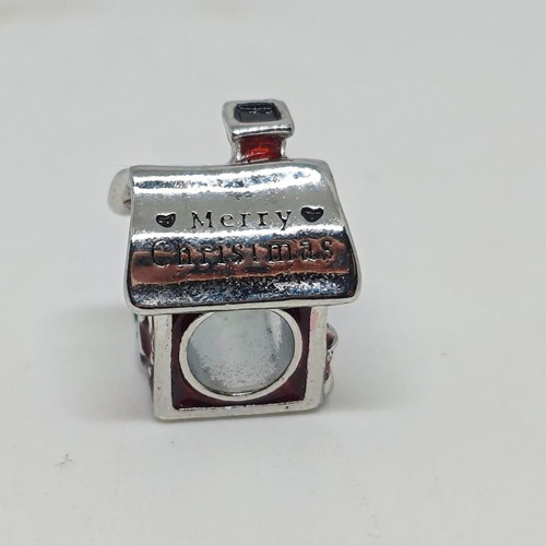 Christmas silver charm house with enamel, like new