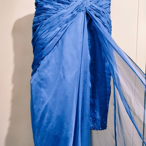 Long dress used, blue, size 46 with slit and scarf