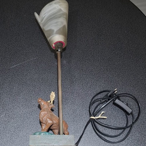 Table lamp with moose figure and tulip glass shade like new