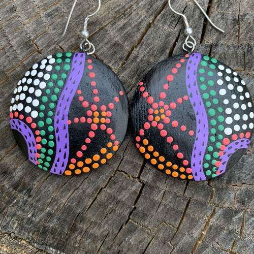 Aboriginal Style Handmade Wooden Earrings new