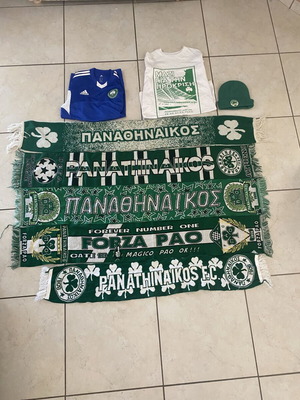 Panathinaikos collection with 5 scarves, 2 shirts and 1 hat new