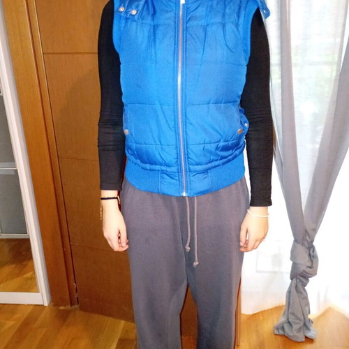 BodyTalk sleeveless women's jacket used, blue, with hood