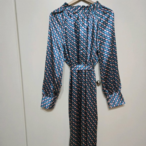 Satin midi dress new with colorful pattern size large