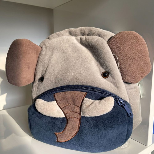 Kakoo Kids Plush Elephant Backpack like new, grey and blue