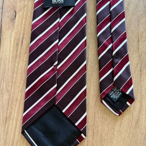 Hugo Boss silk tie, burgundy and brown striped
