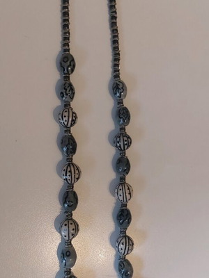 Handmade necklace with ceramic beads in gray and black, like new