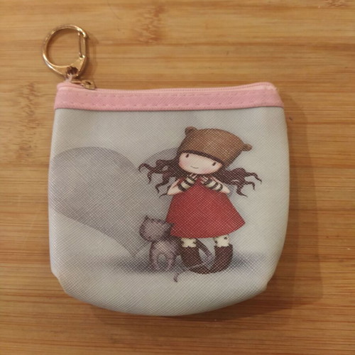 Girl Wallet with Keychain like new, pink and turquoise