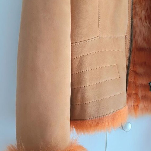 Mouton Leather Jacket New Orange S-M With Zipper
