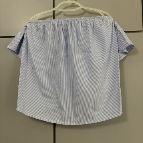Coocu Off-Shoulder Striped Blouse One Size like new, blue and white