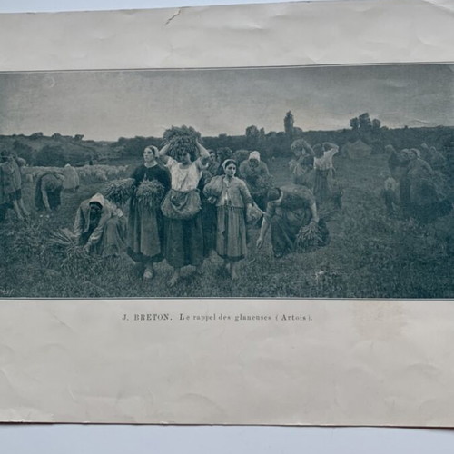 Antique print 1900 Jules Breton Le rappel des glaneuses used