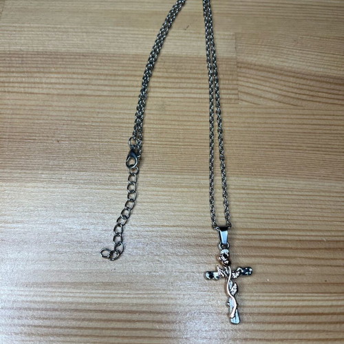 Metal cross with rose silver new