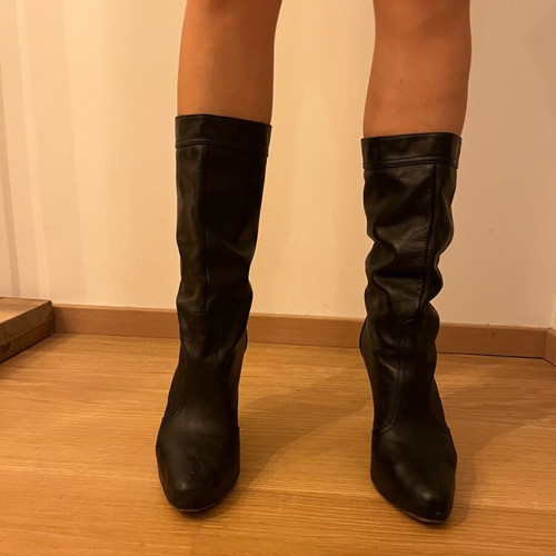 Parthenis black leather boots like new, size 38, 12 cm heel
