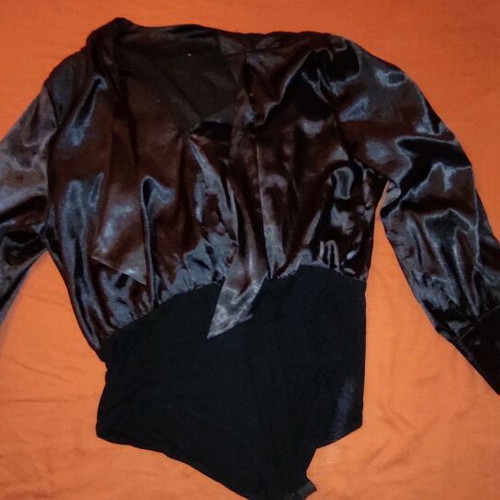 Satin bodysuit that ties like a tie, like new, large, black