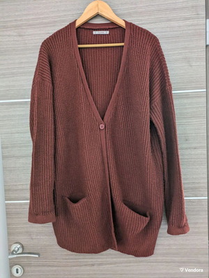 Long-sleeve knitted cardigan Pull & Bear like new, brick color
