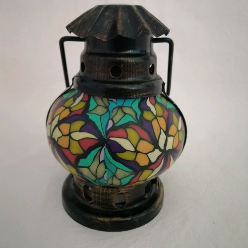 Brass hanging lantern vintage with mosaic designs like new