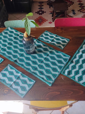 Set of 5 Handmade Cross-Stitch Table Linens Like New