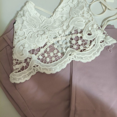 Lilac pants and white crop top set XS like new Bershka