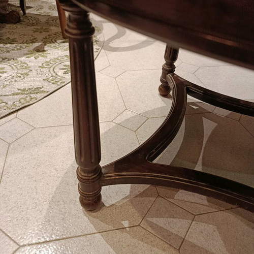 Coffee table like new with green marble top and dark wood legs