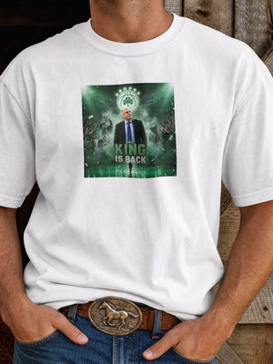 T-Shirt The King Is Back new, unisex, white, sizes M-L-XL