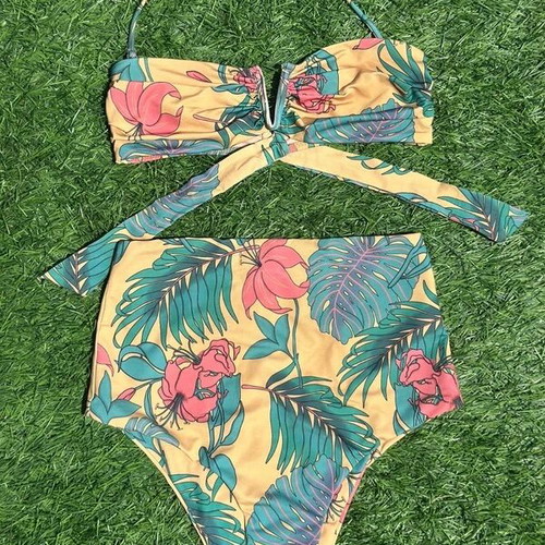 Vassia Kostara high-waisted bikini like new with tropical floral print