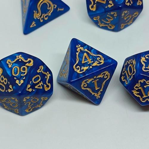 RPG Blue Dragon Pearl Dice Set like new with gold details