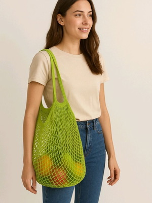 Shoulder shopping bag new, green, reusable