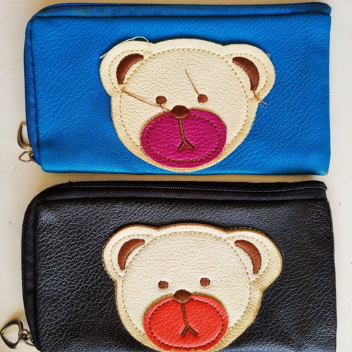 Cream Bear wallet set of 2, synthetic leather, blue and black