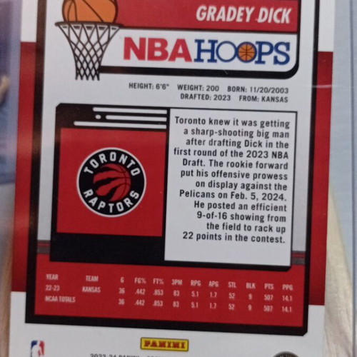 Gradey Dick #251 NBA Hoops 2023 - 2024 card new, perfect condition