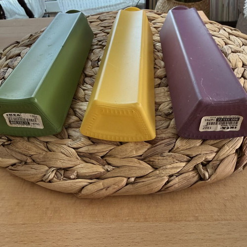 IKEA decorative vase set of 3 used, green yellow purple