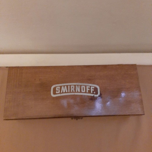 Smirnoff shot glasses collectible set like new with wooden box