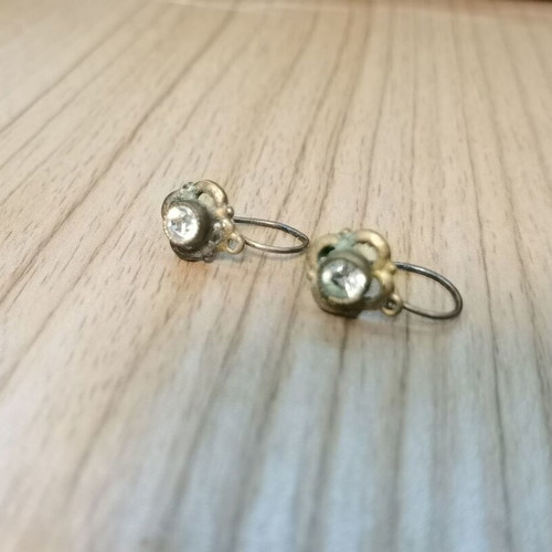 Authentic Art Deco antique earrings with patina and stone