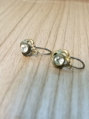 Authentic Art Deco antique earrings with patina and stone
