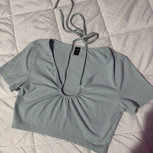 Shein blouse size Large like new, turquoise with tie detail