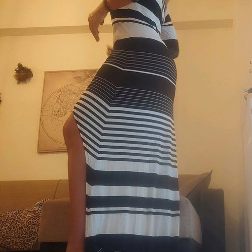 Lemon dress new striped black and white asymmetrical Greek design