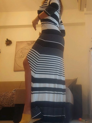 Lemon dress new striped black and white asymmetrical Greek design