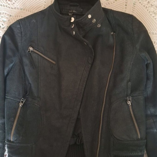 Leather bomber used, Zara, black, size S
