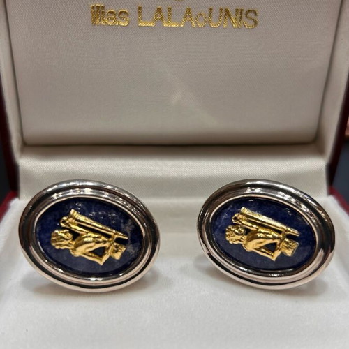 Ilias Lalaounis clip earrings new, silver, gold and lapis stone