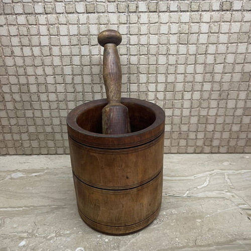 Vintage Wooden Mortar and Pestle Set used, solid wood kitchenware